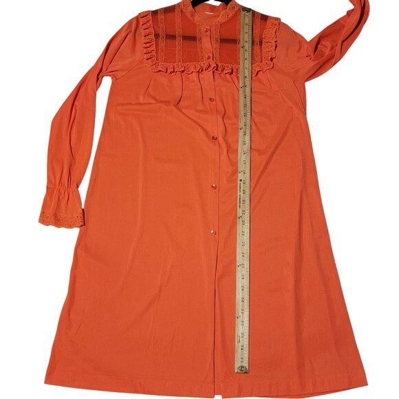 Vintage Nightgown Womens Small 60s Coral Chiffon Lacy Ruffle Trimmed Yoke Retro - Picture 5 of 8